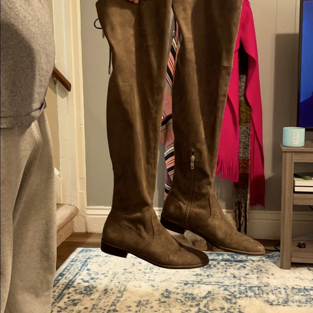 Marc fisher tan suede thigh high tie boots